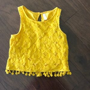Yellow summer top w/ pompom fringe